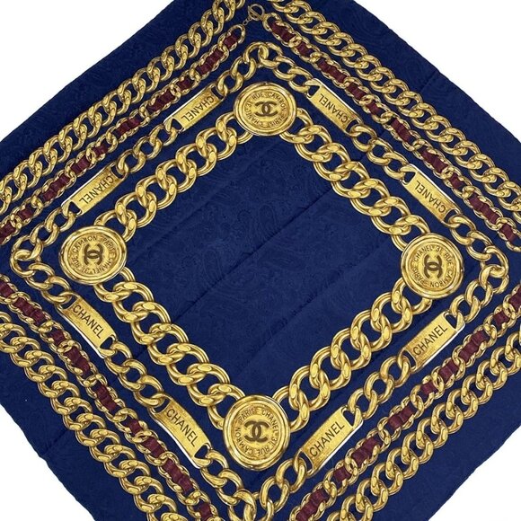 CHANEL Coco - Navy Gold Multi Scarf 325-072125 - Picture 1 of 6